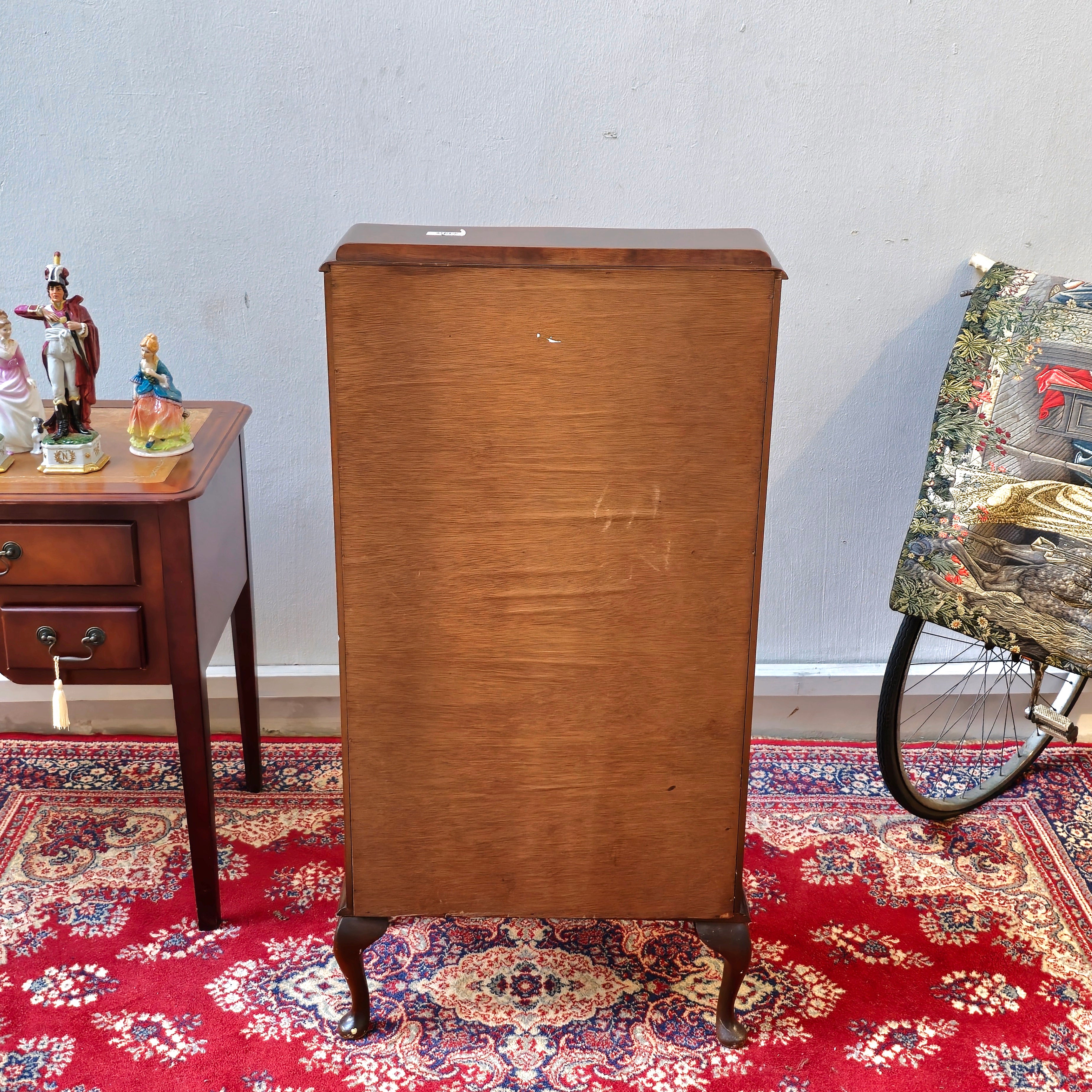 Vintage Art Deco Glass Wooden Queen Anne Display Cabinet