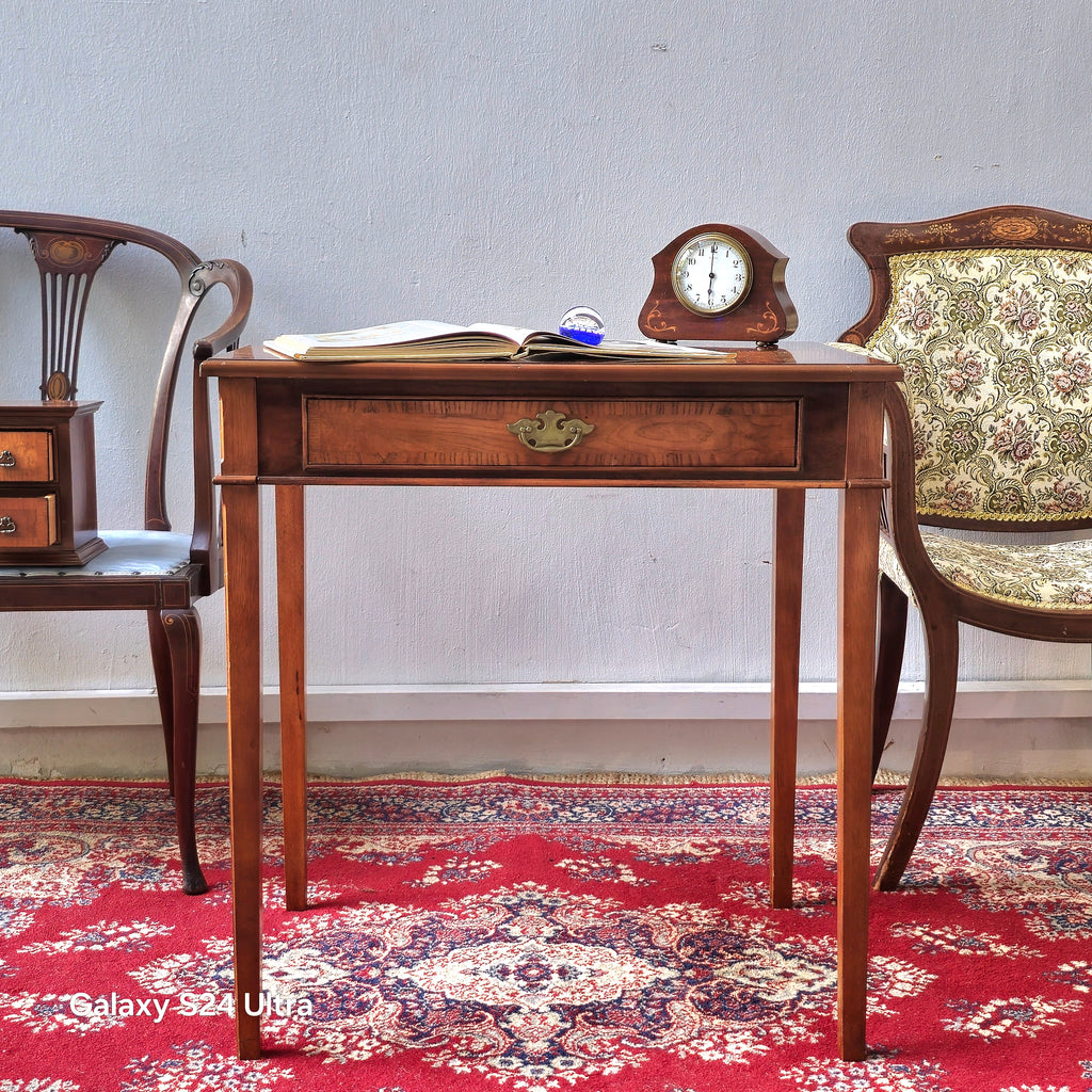 Edwardian Mahogany Inlaid Writing Table with Brass Handle (c. 1900–1910)