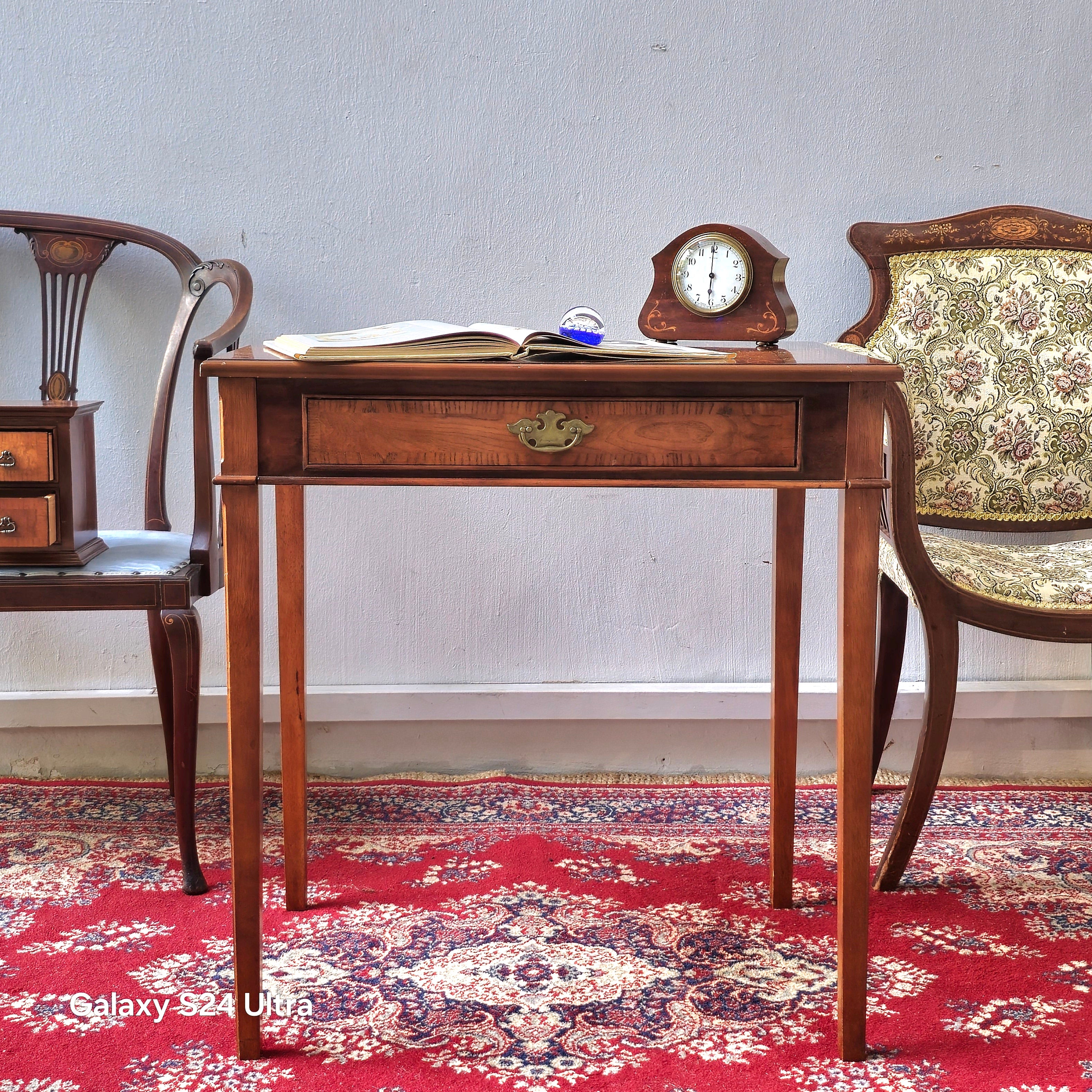 Edwardian Mahogany Inlaid Writing Table with Brass Handle (c. 1900–1910)