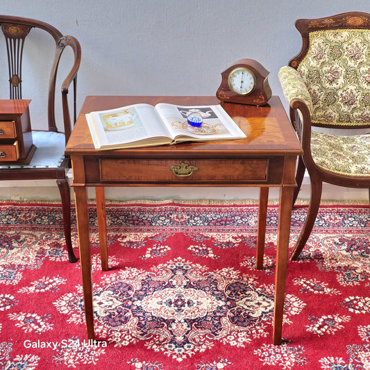 Edwardian Mahogany Inlaid Writing Table with Brass Handle (c. 1900–1910)