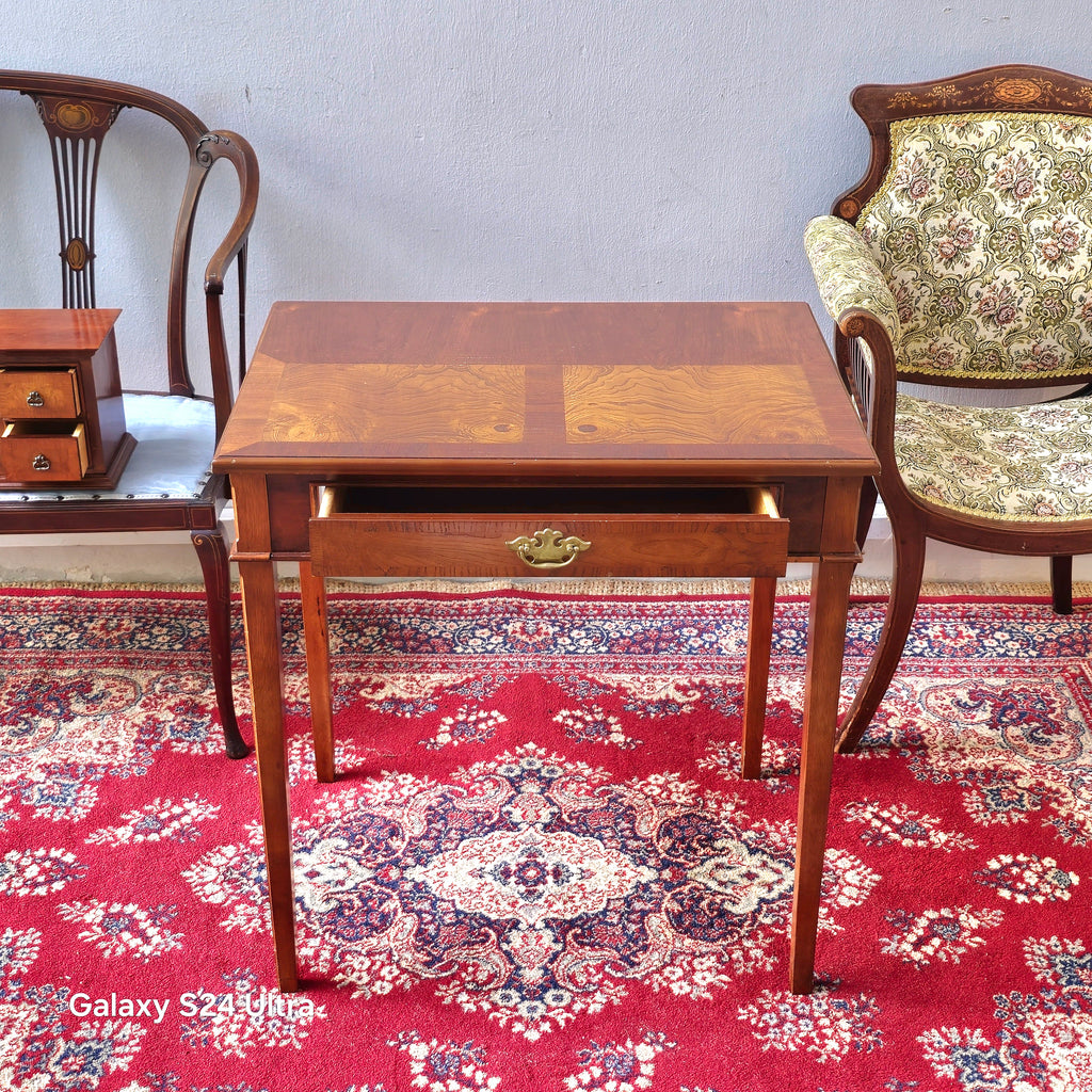 Edwardian Mahogany Inlaid Writing Table with Brass Handle (c. 1900–1910)