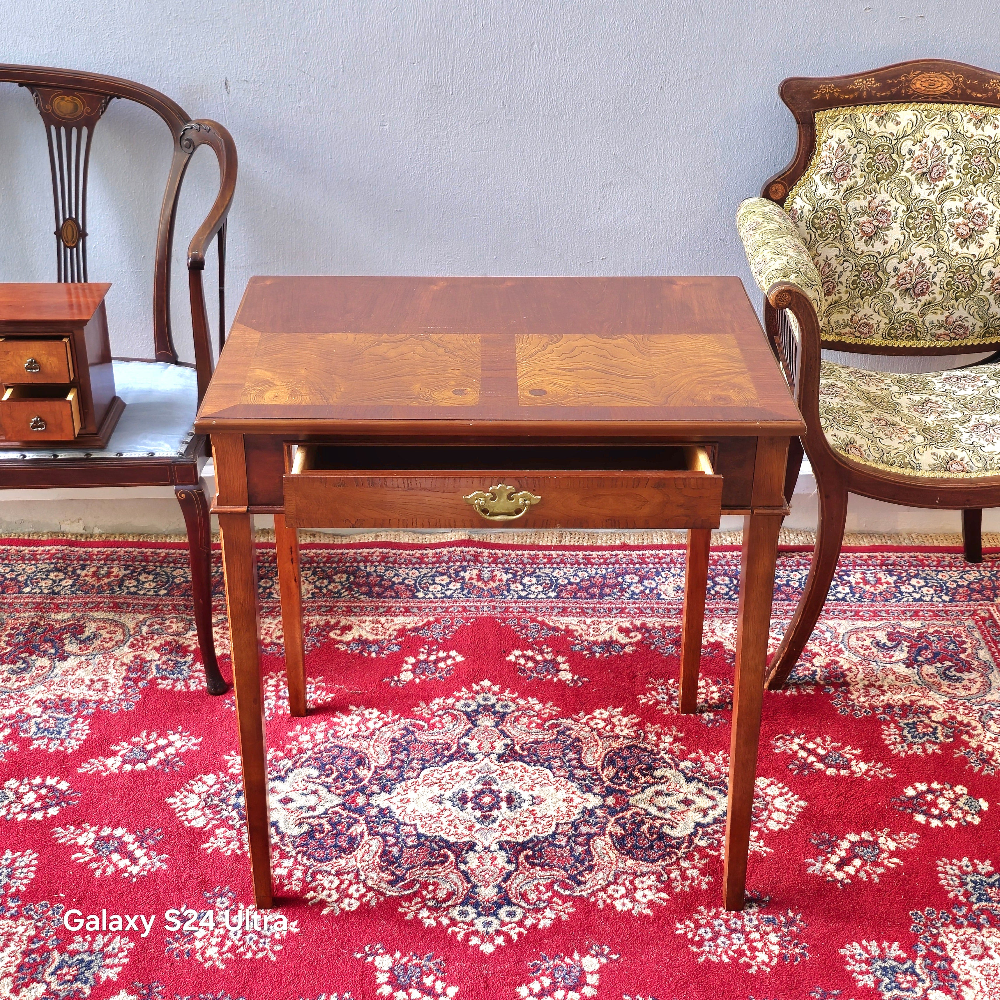 Edwardian Mahogany Inlaid Writing Table with Brass Handle (c. 1900–1910)