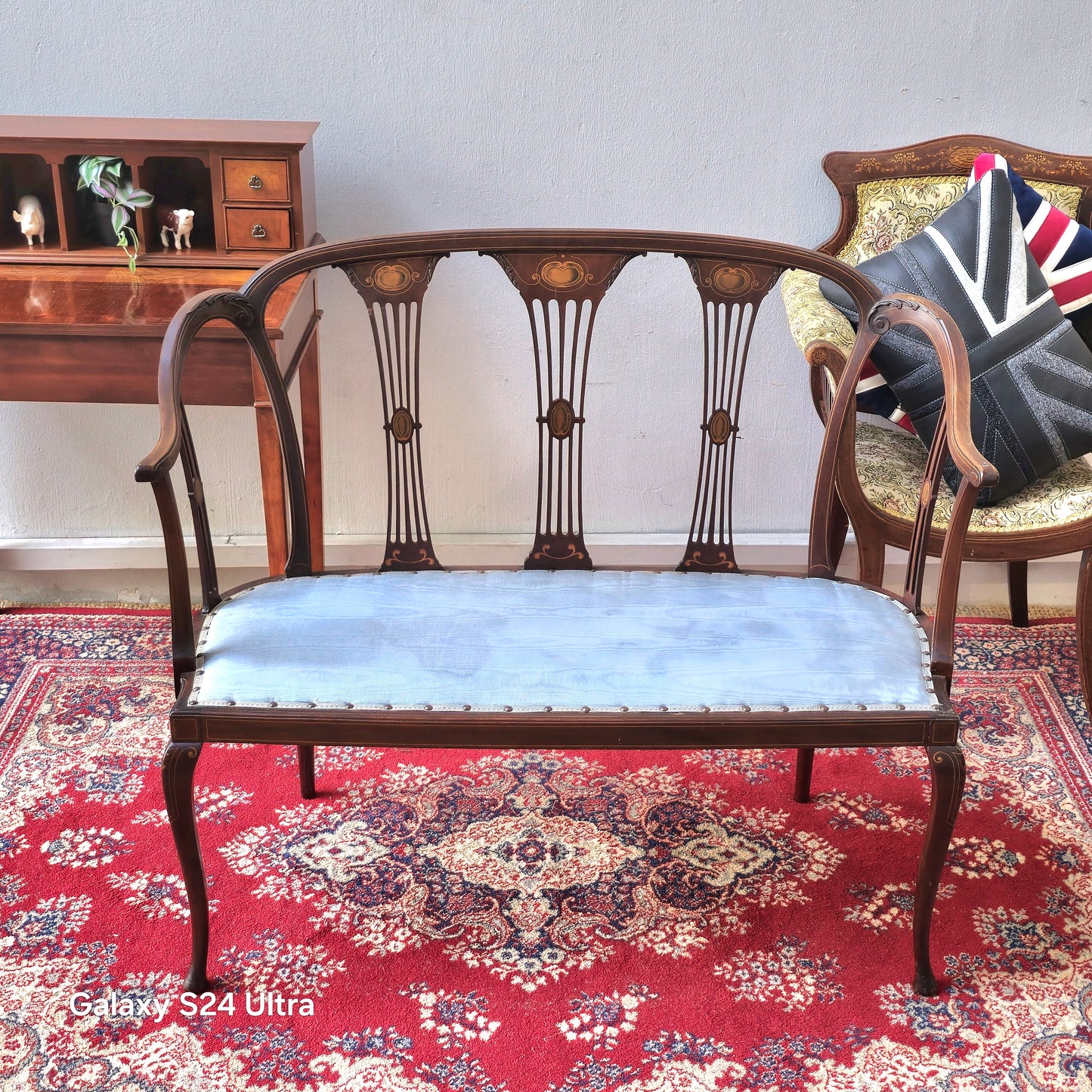 Elegant Mahogany Inlaid 3 seater Chairs