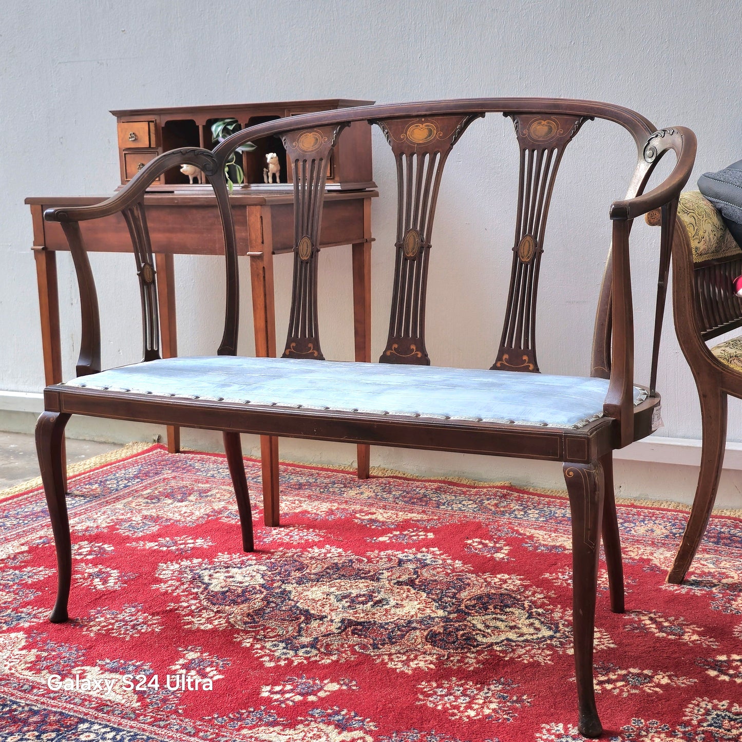 Elegant Mahogany Inlaid 3 seater Chairs