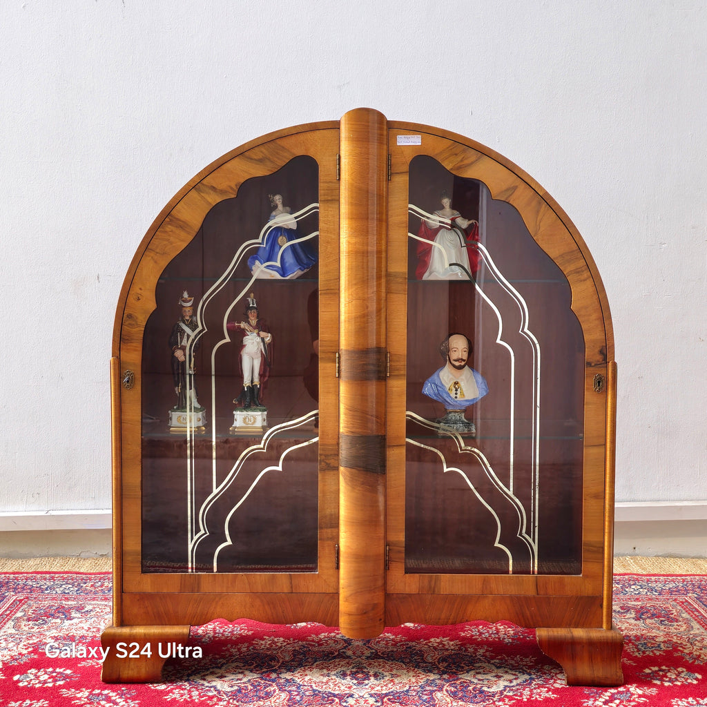 RARE Antique Art Deco burr Walnut display cabinet, circa 1920.