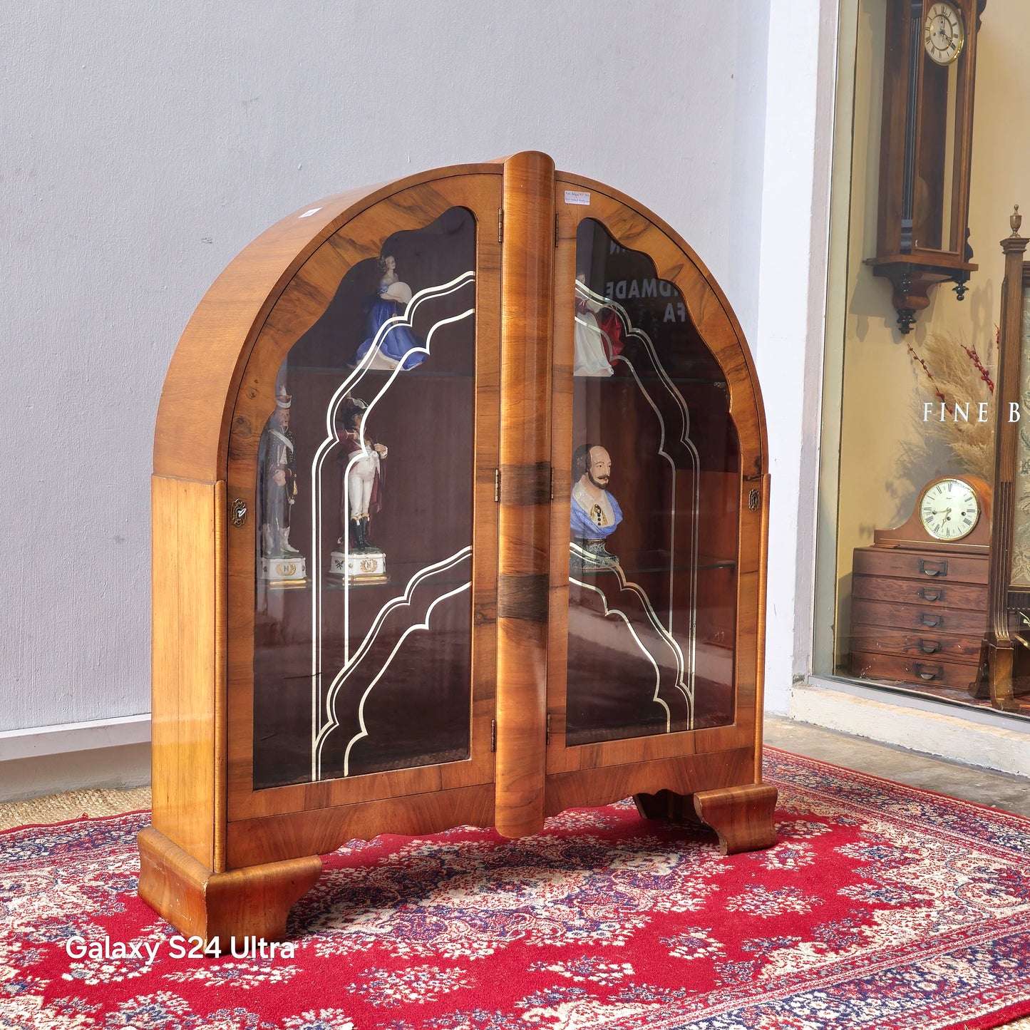 RARE Antique Art Deco burr Walnut display cabinet, circa 1920.