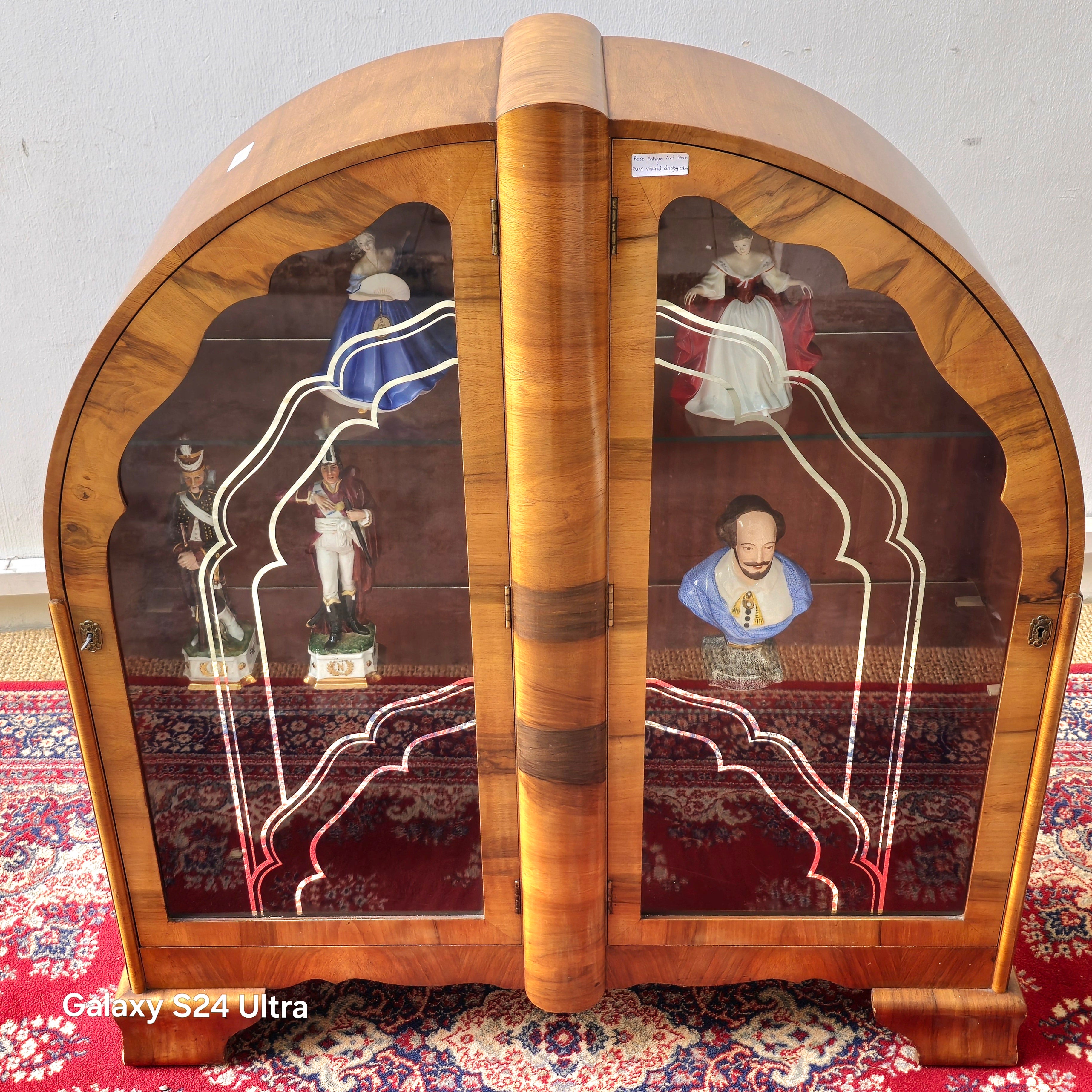 RARE Antique Art Deco burr Walnut display cabinet, circa 1920.
