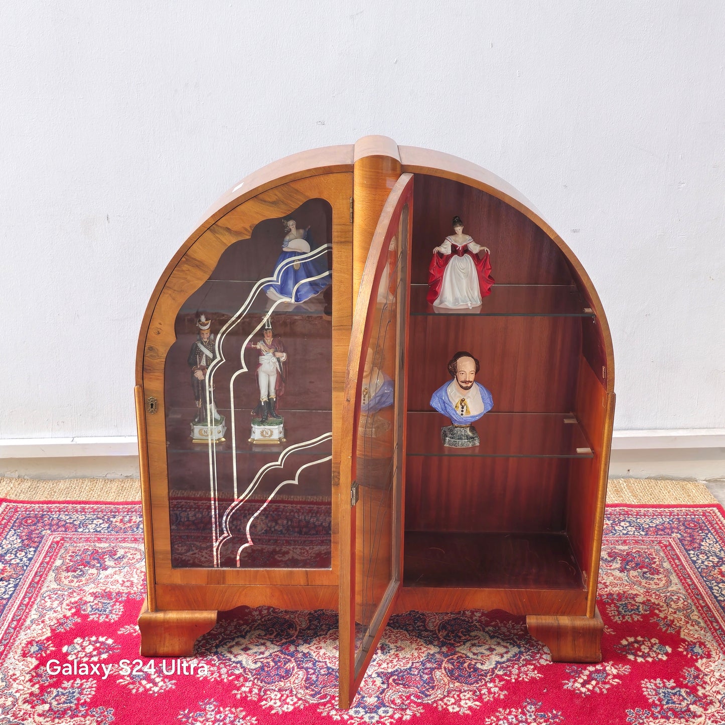 RARE Antique Art Deco burr Walnut display cabinet, circa 1920.