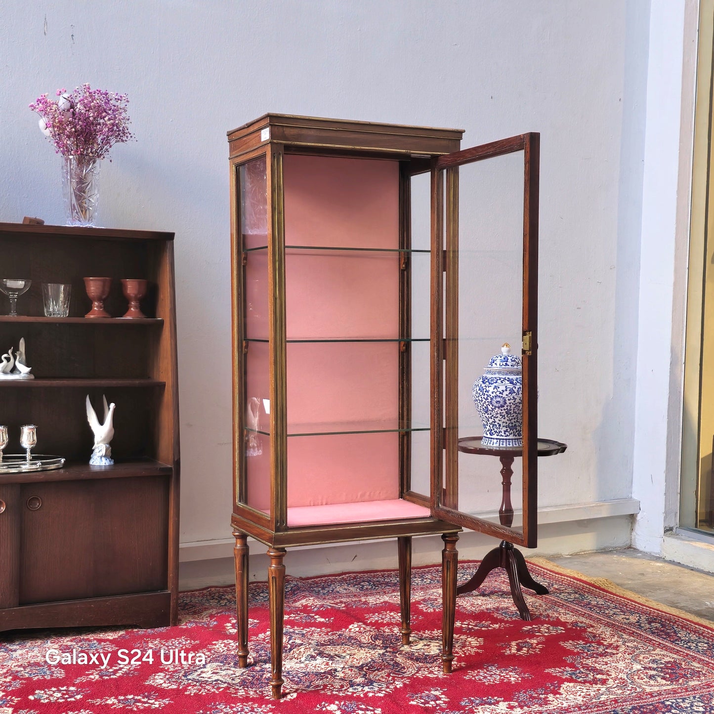 19th Century French Empire style brass mounted floor standing display cabinet