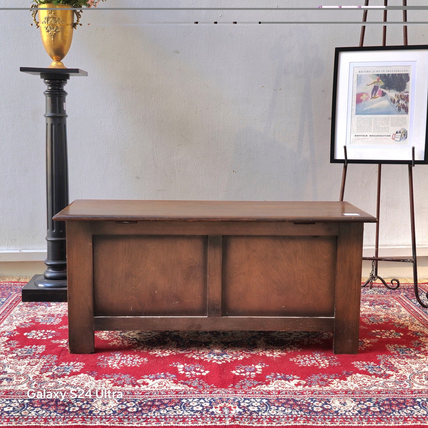 Old Charm Carved Oak Coffer / Blanket Chest by Wood Bros (England, c.1960s–70s)