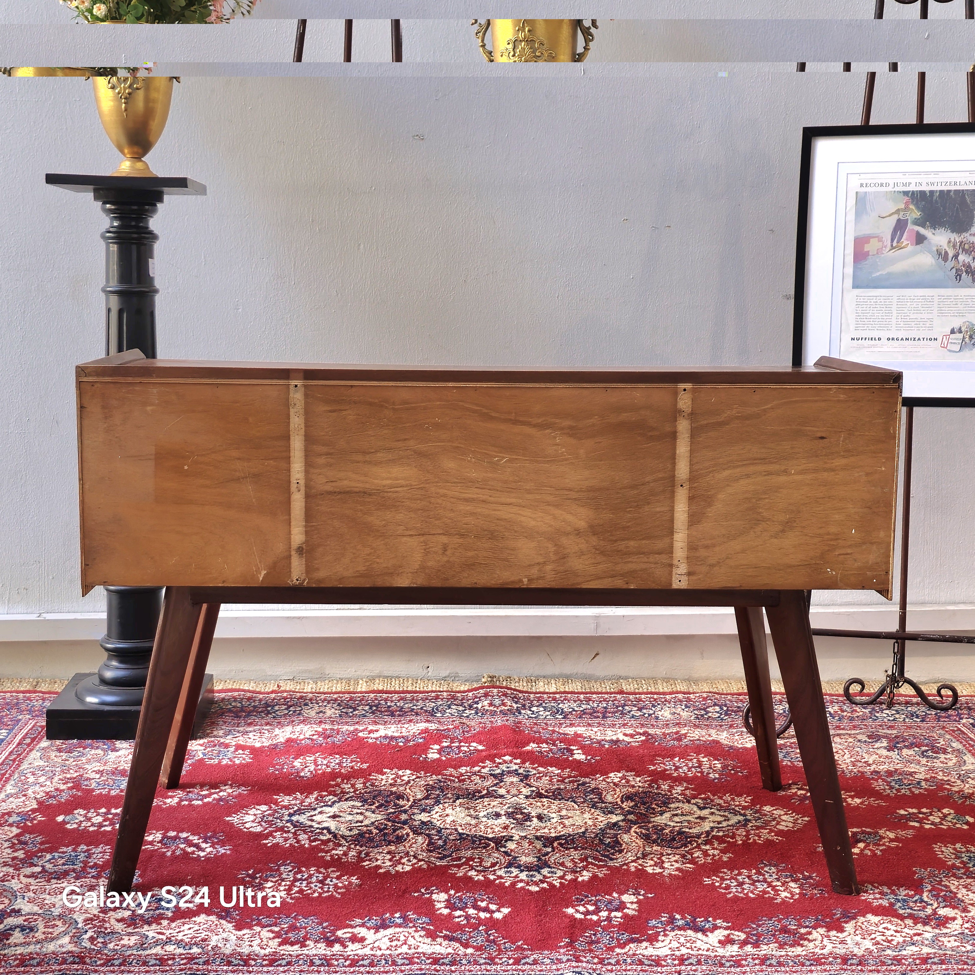 Vintage Mid-Century Modern Teak Console Desk with 6 Drawers