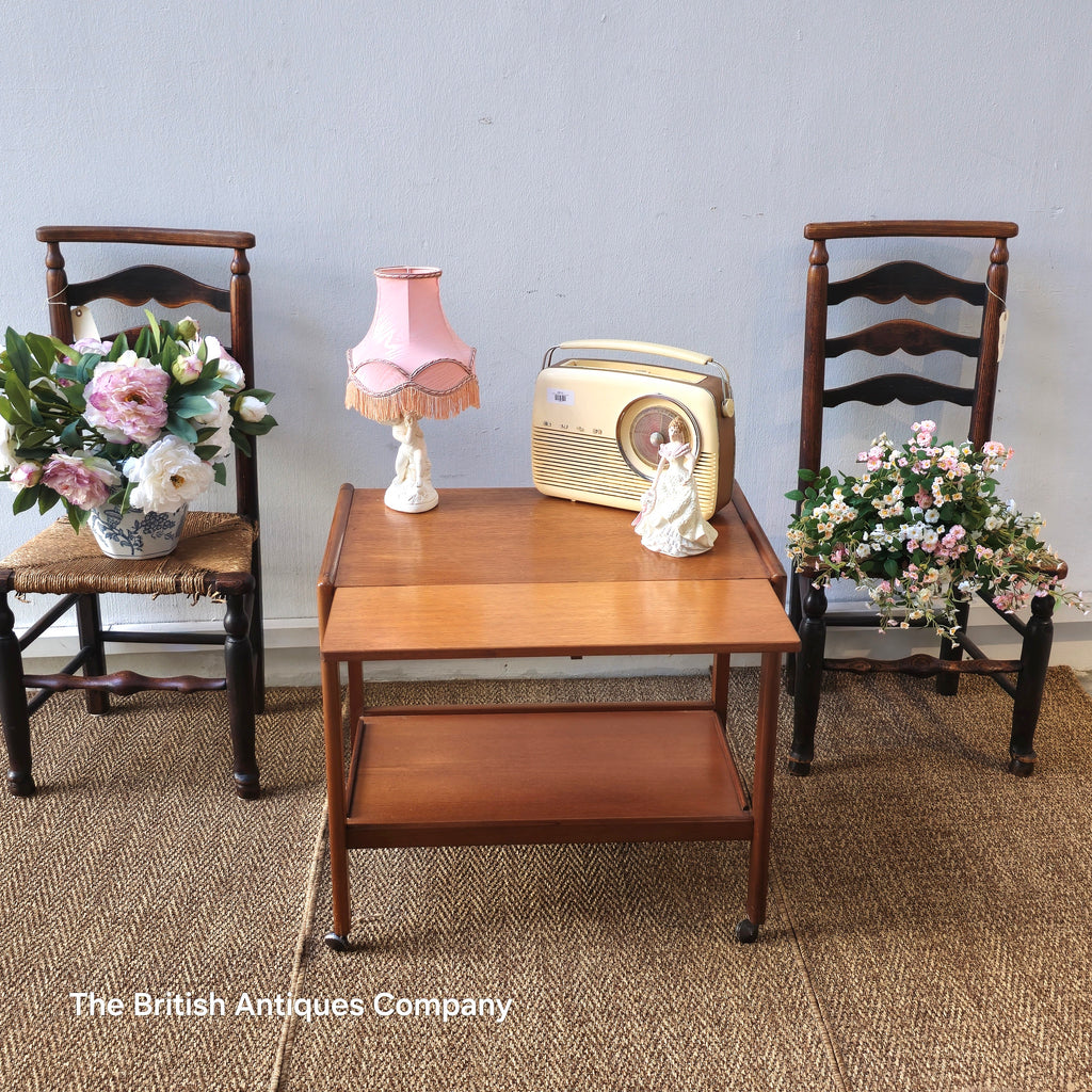 Mid-century drop leaf trolley table on casters wheel