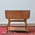 MID 20TH CENTURY WALNUT THREE TIER DROP LEAF TROLLEY BEARING TENAX FREELAND (MANCHESTER) LABEL