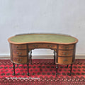 Antique Edwardian Kidney-Shaped Inlaid Desk with Green Leather Top