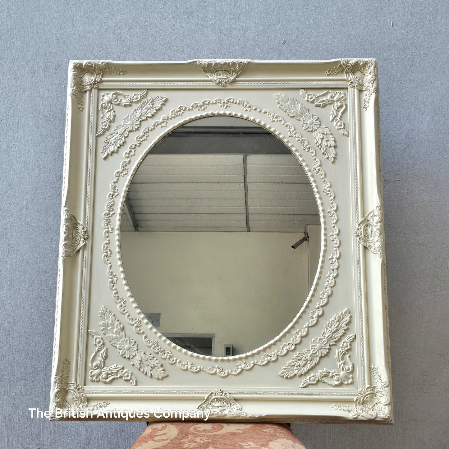 VICTORIAN STYLE WALL MIRROR WITH FOLIATE DECORATION, 33" X 29"
