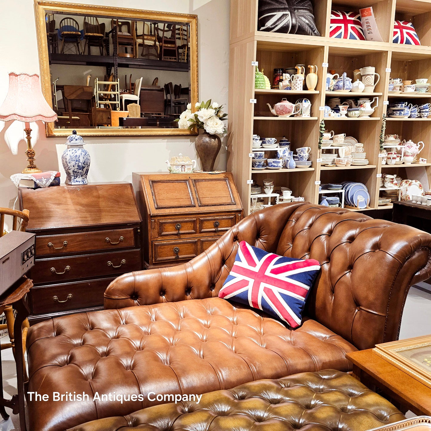 Chesterfield Chaise Lounge in antique Brown- Handmade in UK