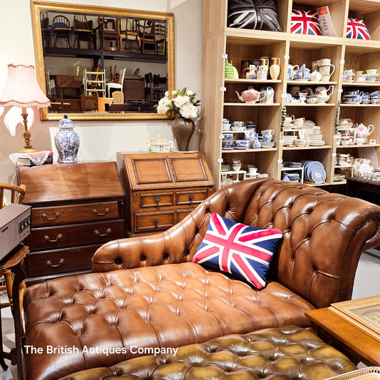 Chesterfield Chaise Lounge in antique Brown- Handmade in UK