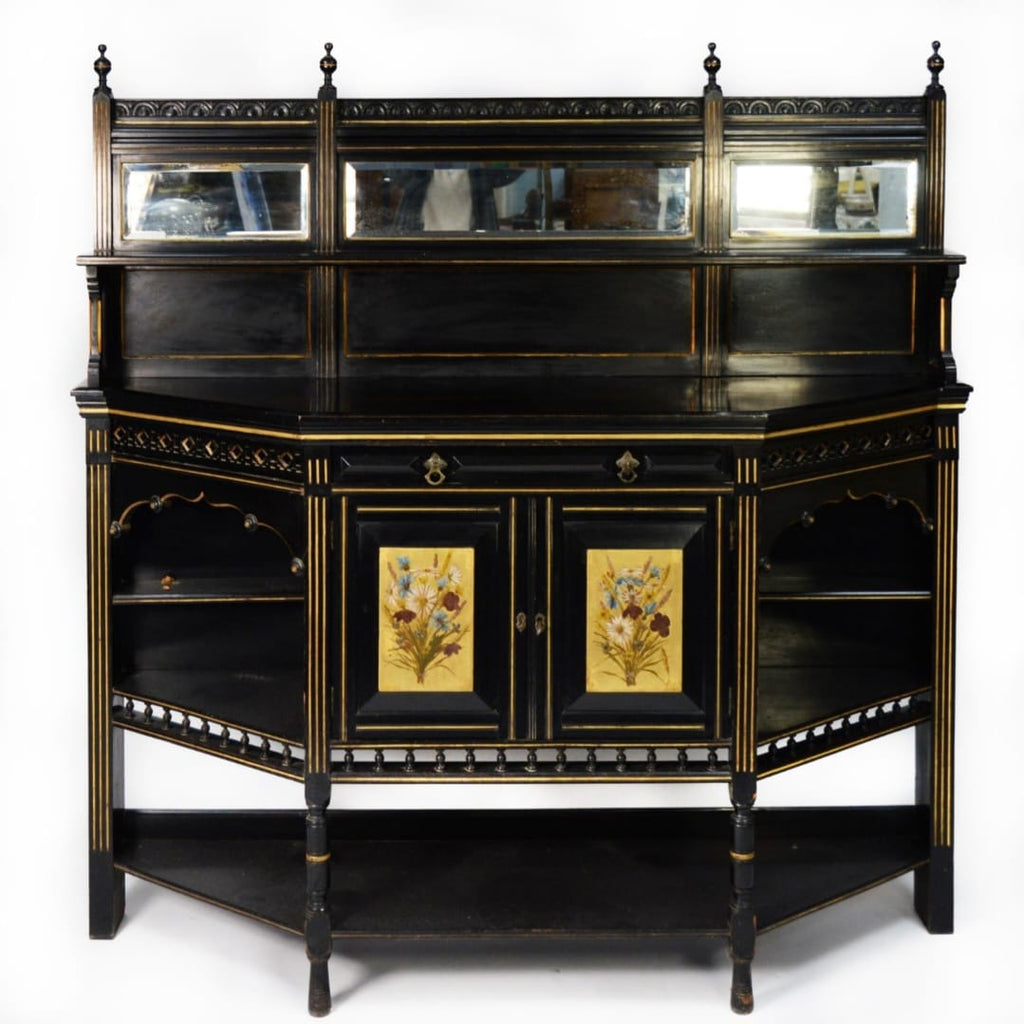LATE VICTORIAN AESTHETICS MOVEMENT EBONISED AND PARCEL GILT MIRROR BACK SIDEBOARD/ Dresser -