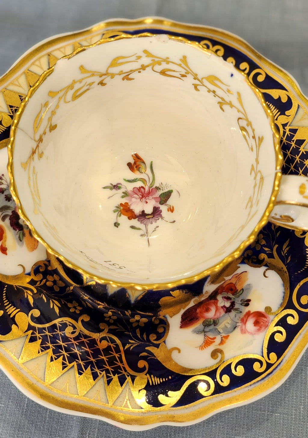 Rare Coalport handpainted tea set. C1825. Chipped on rim
