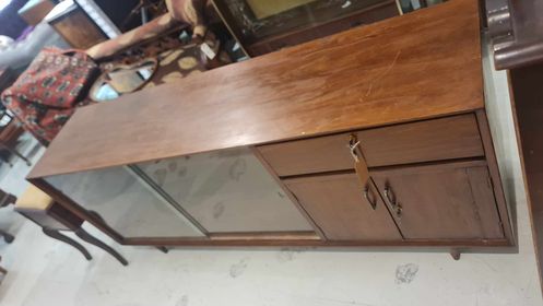 1950s Mid Century Teak Sideboard with Display Glass & Storage Cabinet