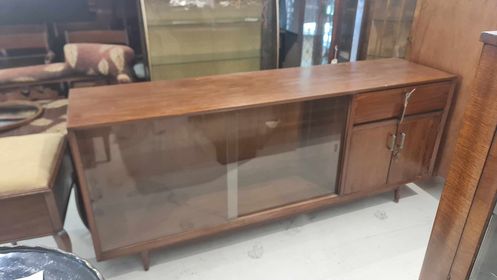 1950s Mid Century Teak Sideboard with Display Glass & Storage Cabinet