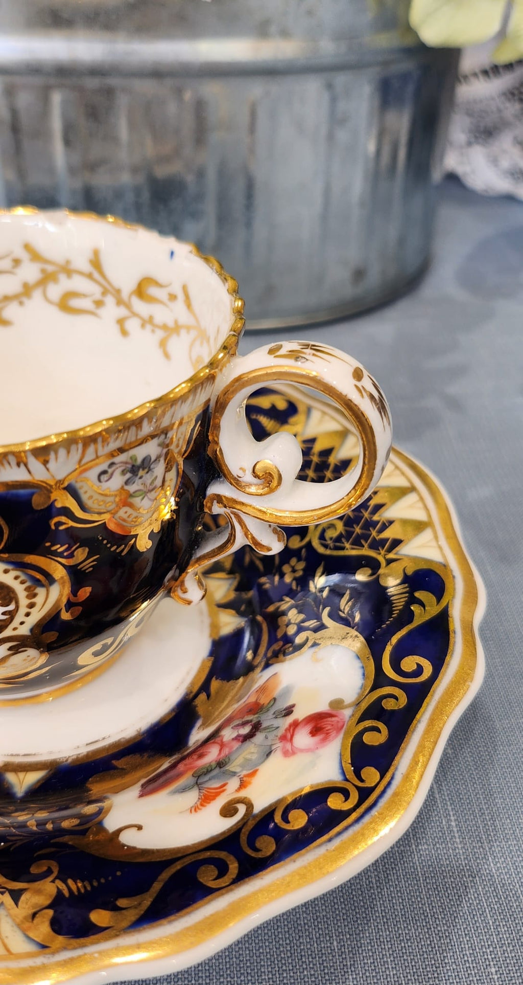 Rare Coalport handpainted tea set. C1825. Chipped on rim
