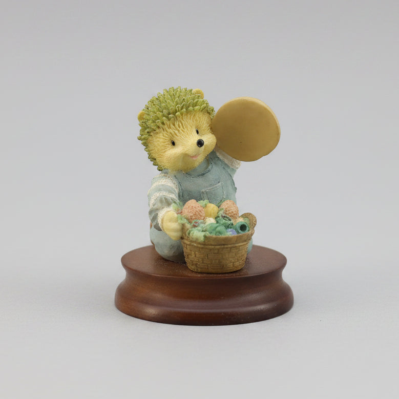 Regency Fine Arts "Surprise" Hedgehog Figurine on Wooden Base | 1990s Collectible