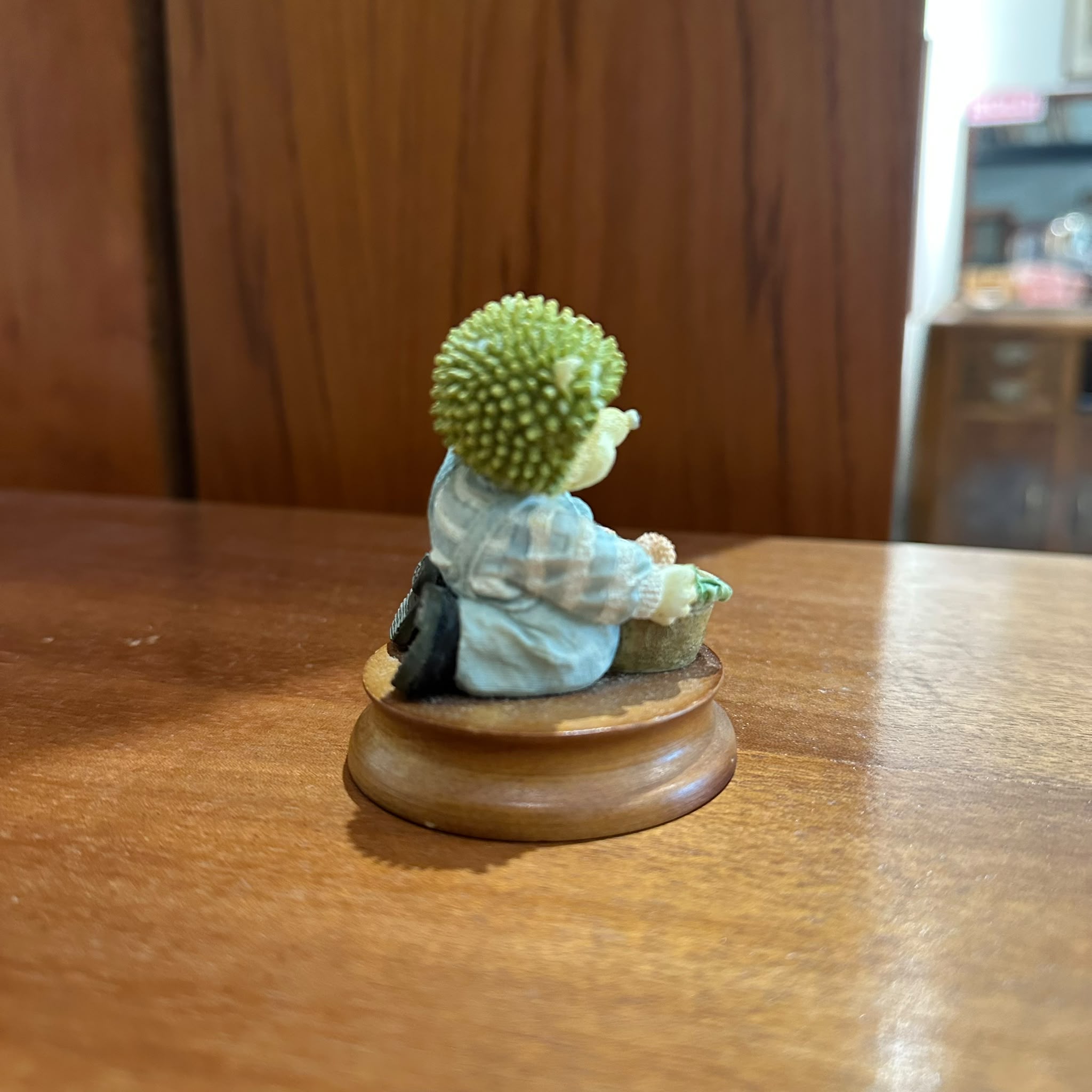 Regency Fine Arts "Surprise" Hedgehog Figurine on Wooden Base | 1990s Collectible