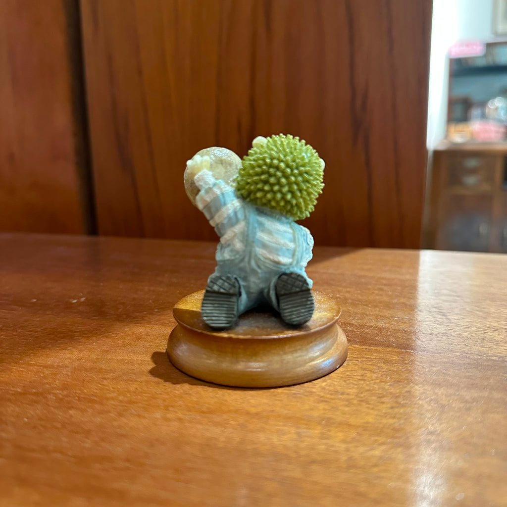 Regency Fine Arts "Surprise" Hedgehog Figurine on Wooden Base | 1990s Collectible