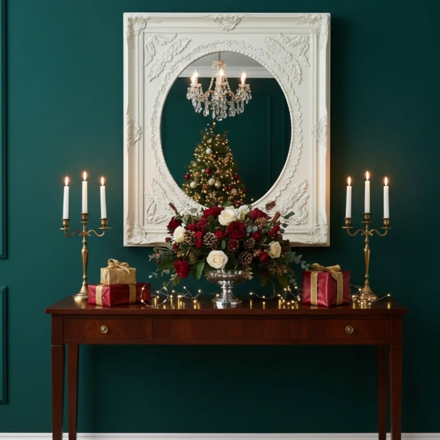 VICTORIAN STYLE WALL MIRROR WITH FOLIATE DECORATION, 33" X 29"