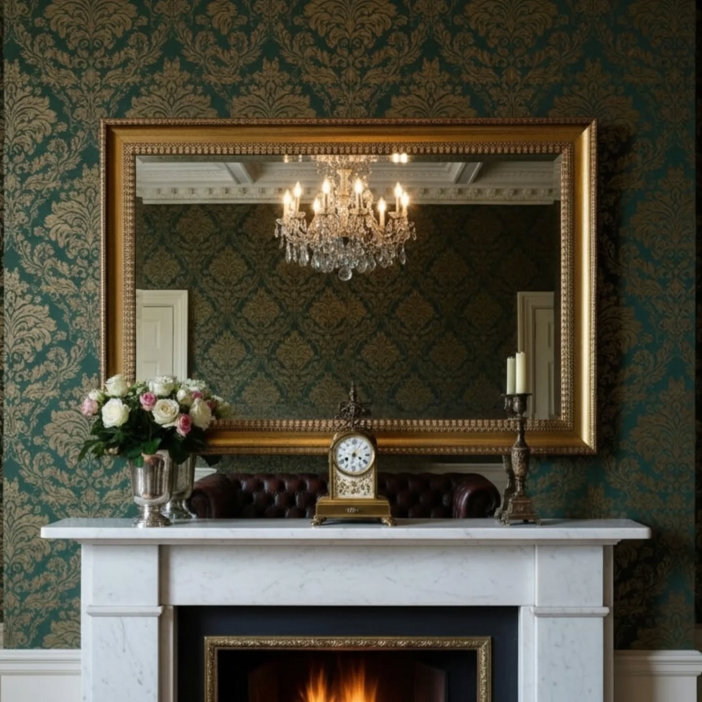 A VINTAGE GILT FRAMED WALL MIRROR WITH BEVEL EDGE, 43" X 33"