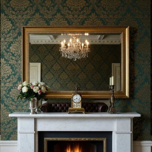 A VINTAGE GILT FRAMED WALL MIRROR WITH BEVEL EDGE, 43" X 33"