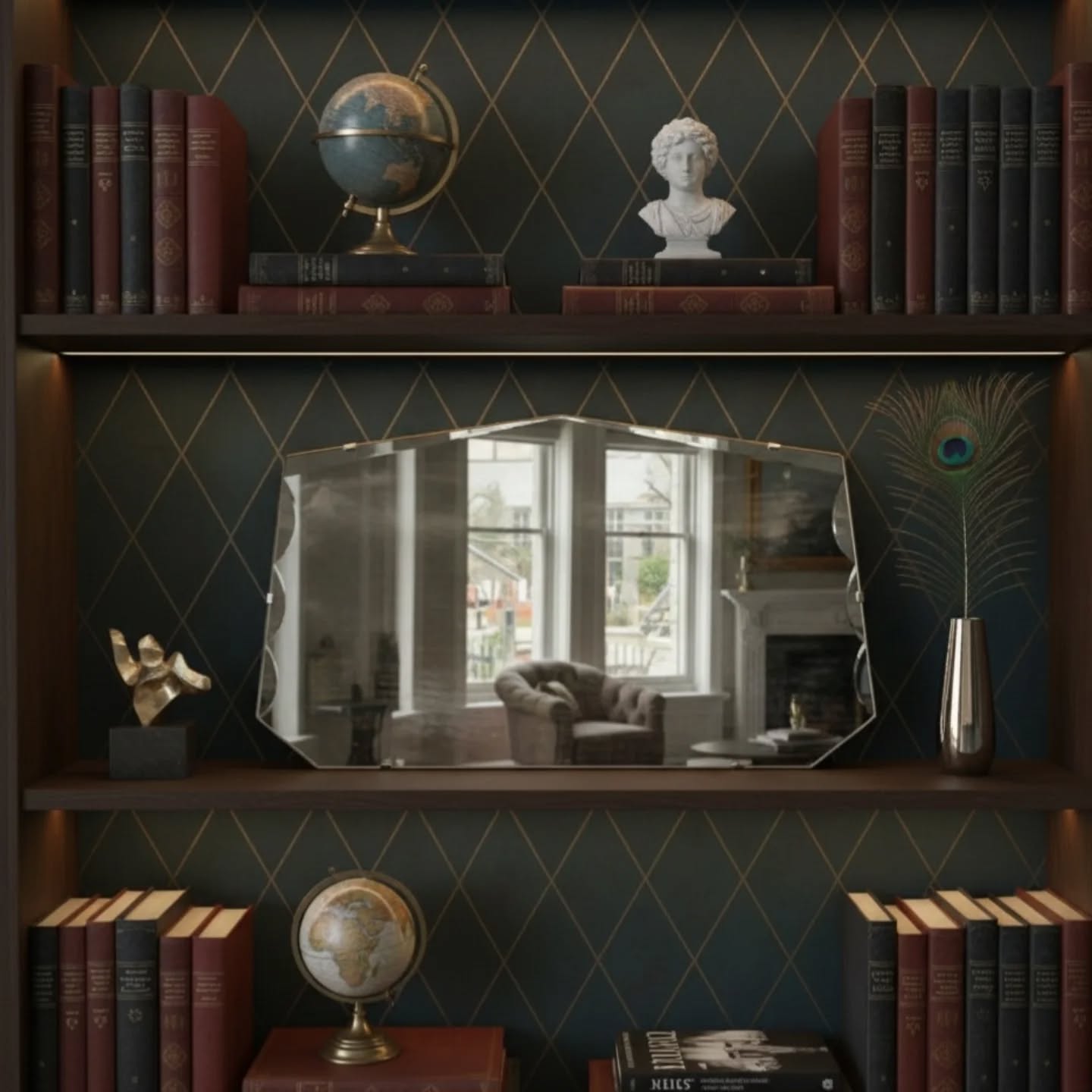 Elegant Art Deco / Mid-Century Frameless Horizontal Wall Mirror