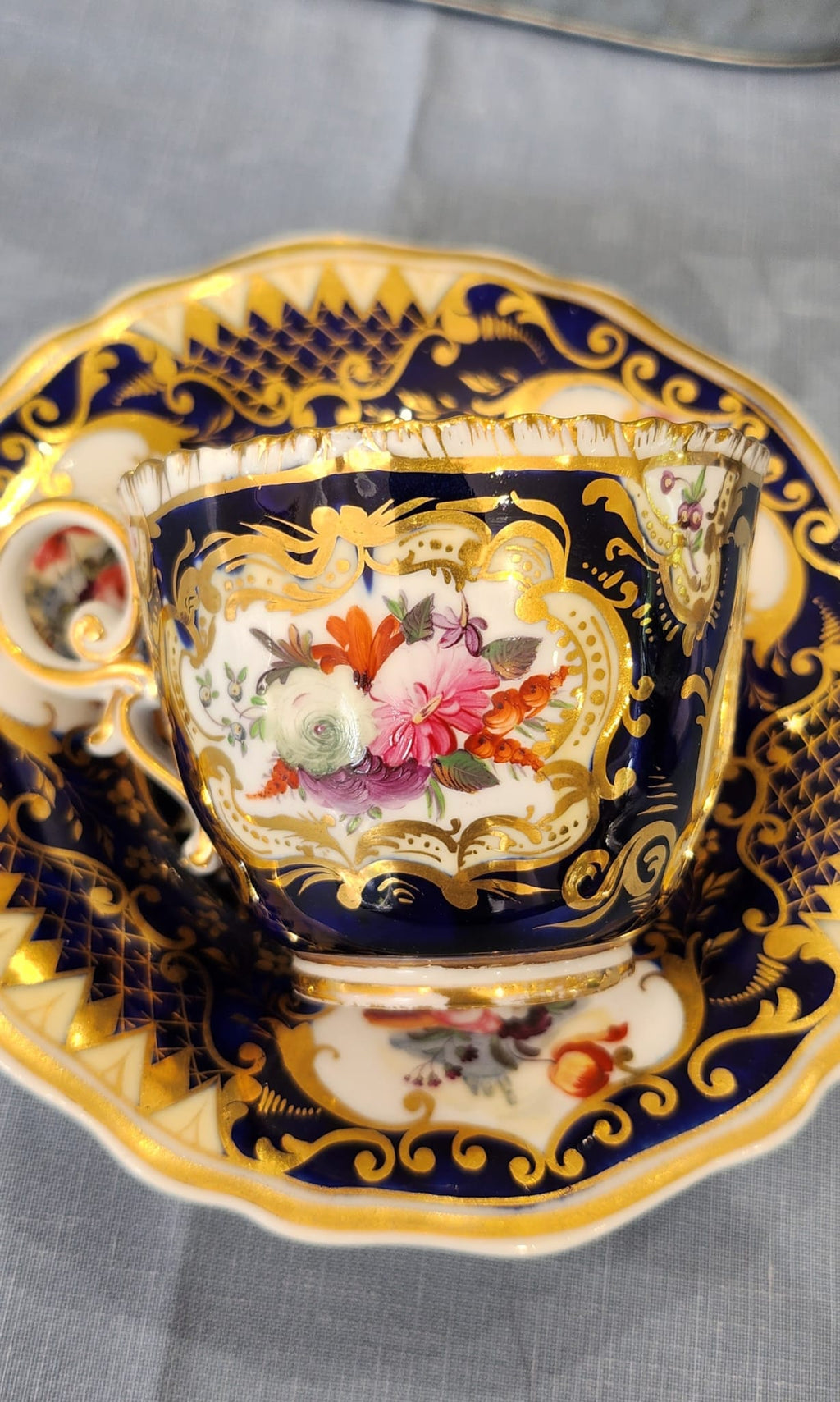 Rare Coalport handpainted tea set. C1825. Chipped on rim