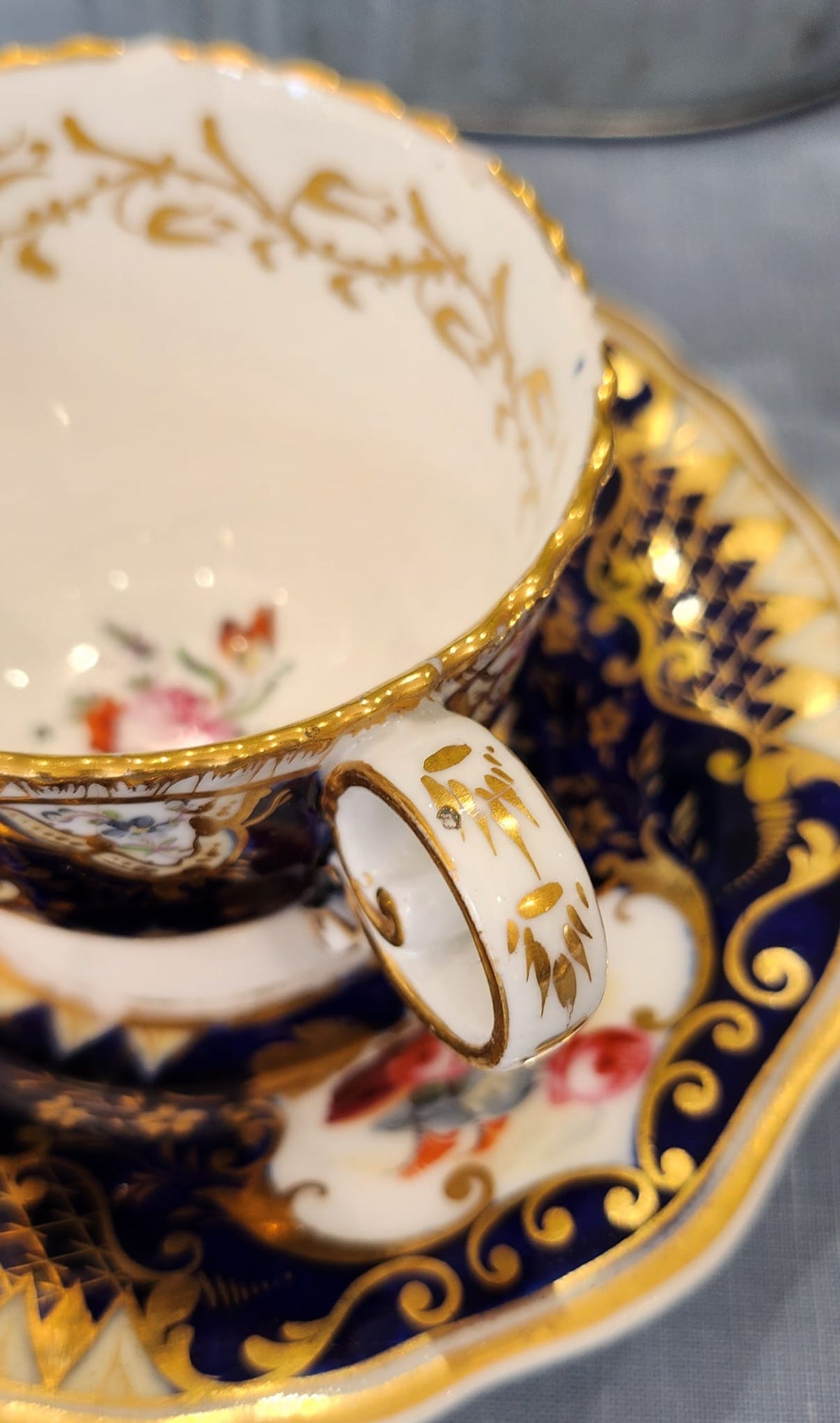 Rare Coalport handpainted tea set. C1825. Chipped on rim