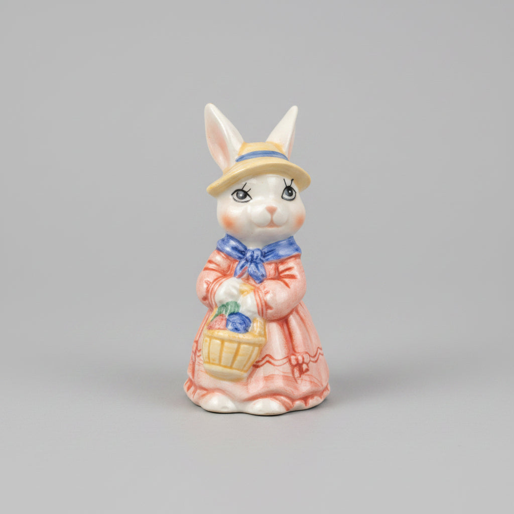 Vintage Dressed Porcelain Rabbit Figurine with Sunhat & Basket | Whimsical Collectible