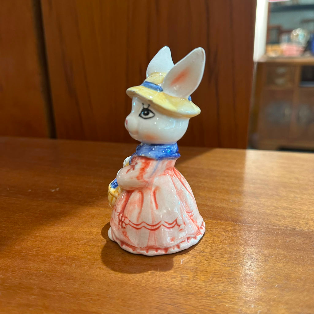 Vintage Dressed Porcelain Rabbit Figurine with Sunhat & Basket | Whimsical Collectible