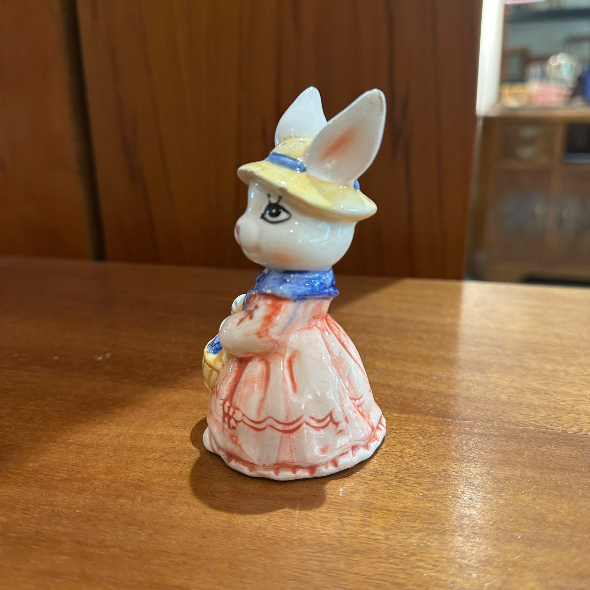 Vintage Dressed Porcelain Rabbit Figurine with Sunhat & Basket | Whimsical Collectible