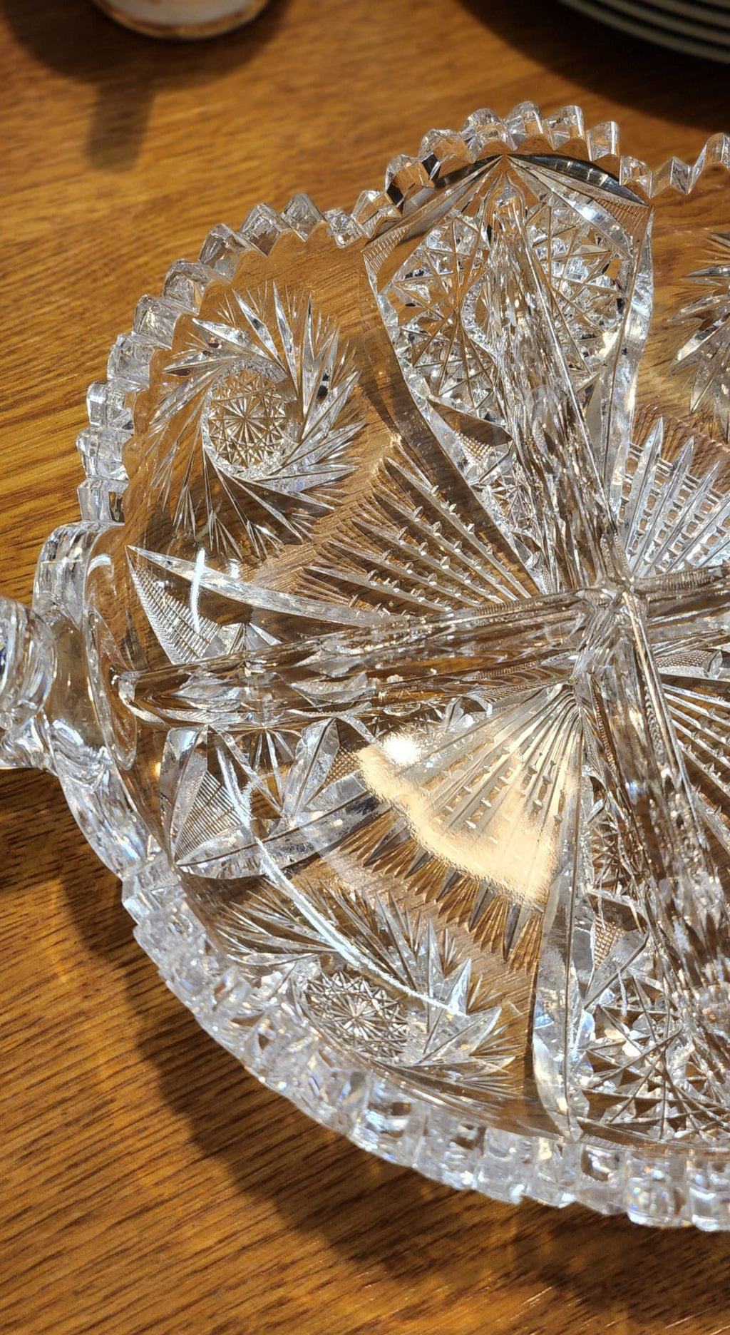 Waterford FINE CUT GLASS BOWLS Double-handled with four-part interior. minor chip on 1 small corner  L 33cm x D 24cm x h 6 cm