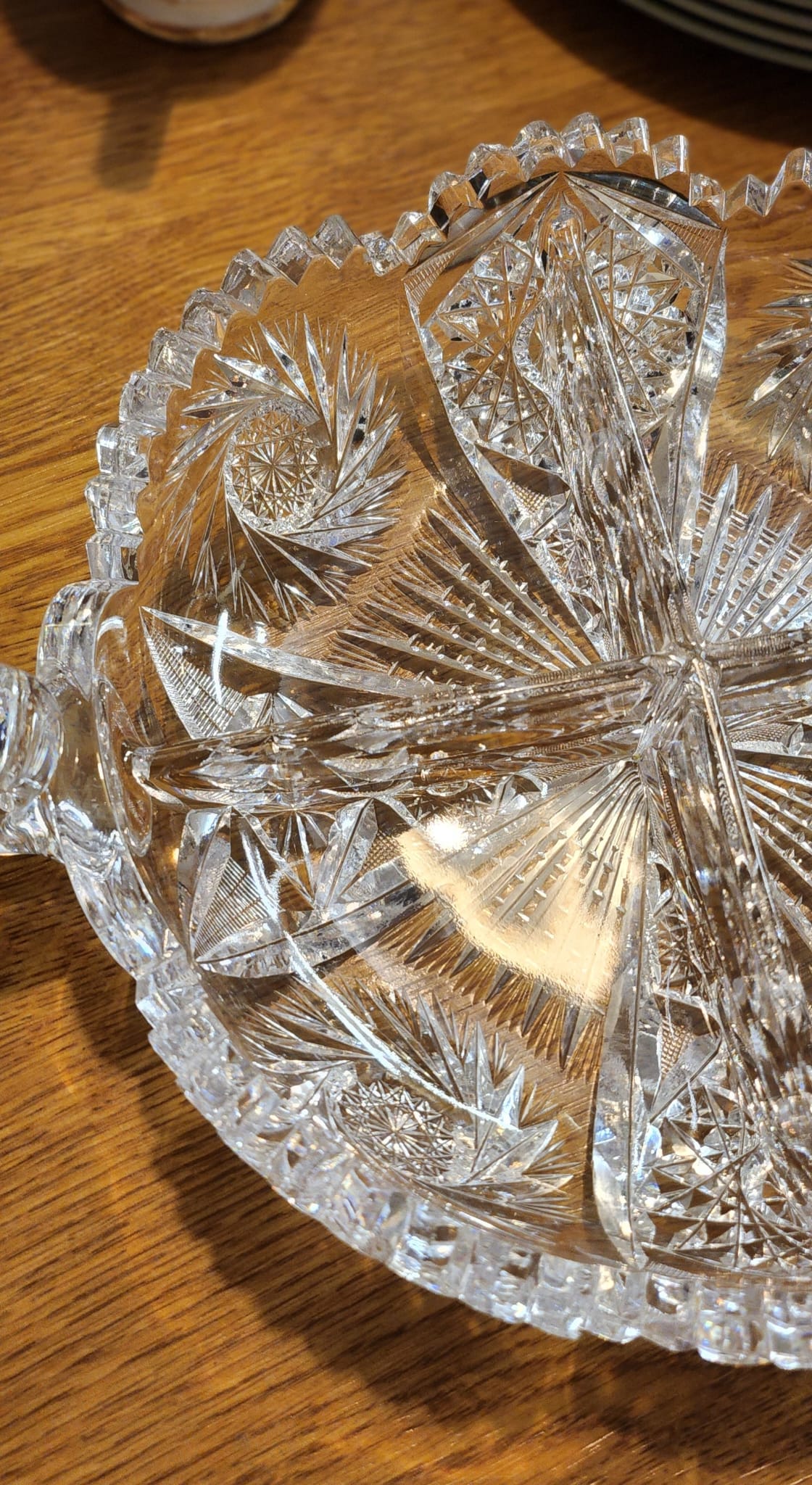 Waterford FINE CUT GLASS BOWLS Double-handled with four-part interior. minor chip on 1 small corner  L 33cm x D 24cm x h 6 cm