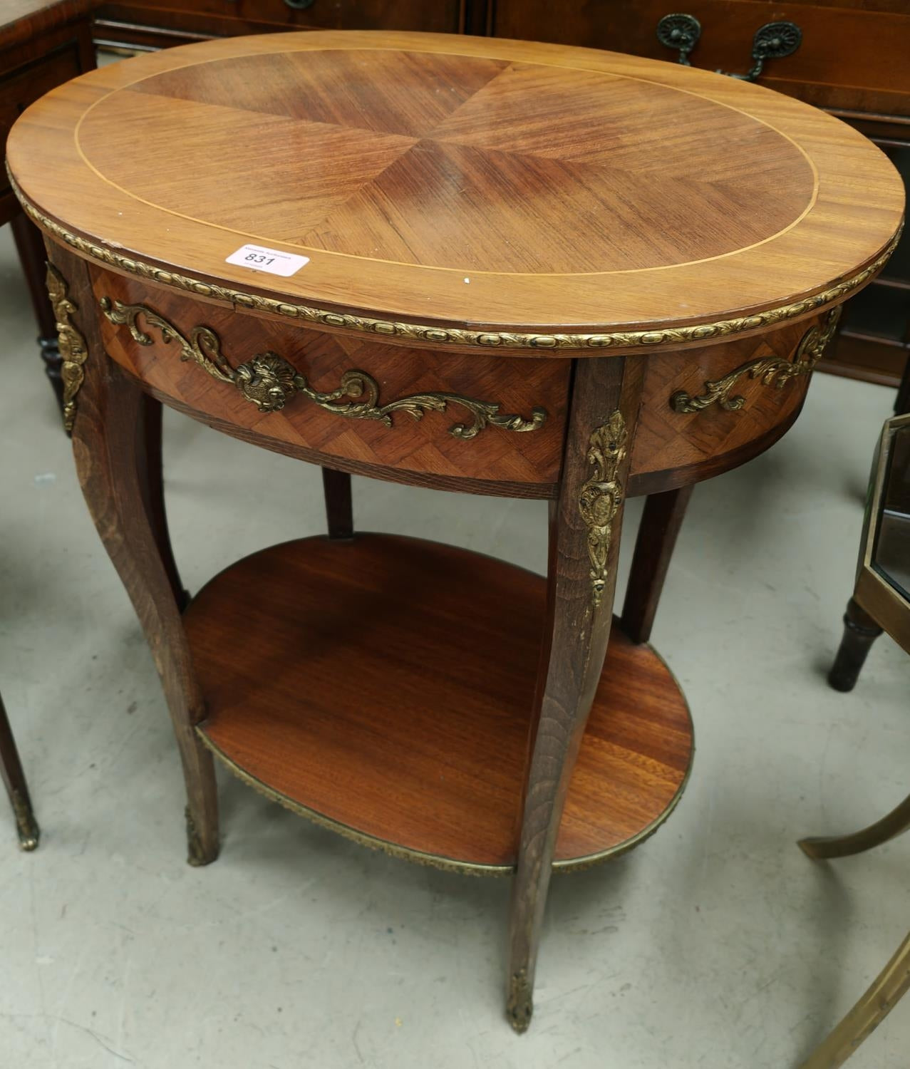 A French Louis Phillipe style ormolu mounted side table fitted single drawer, 54cm wide, height 69cm