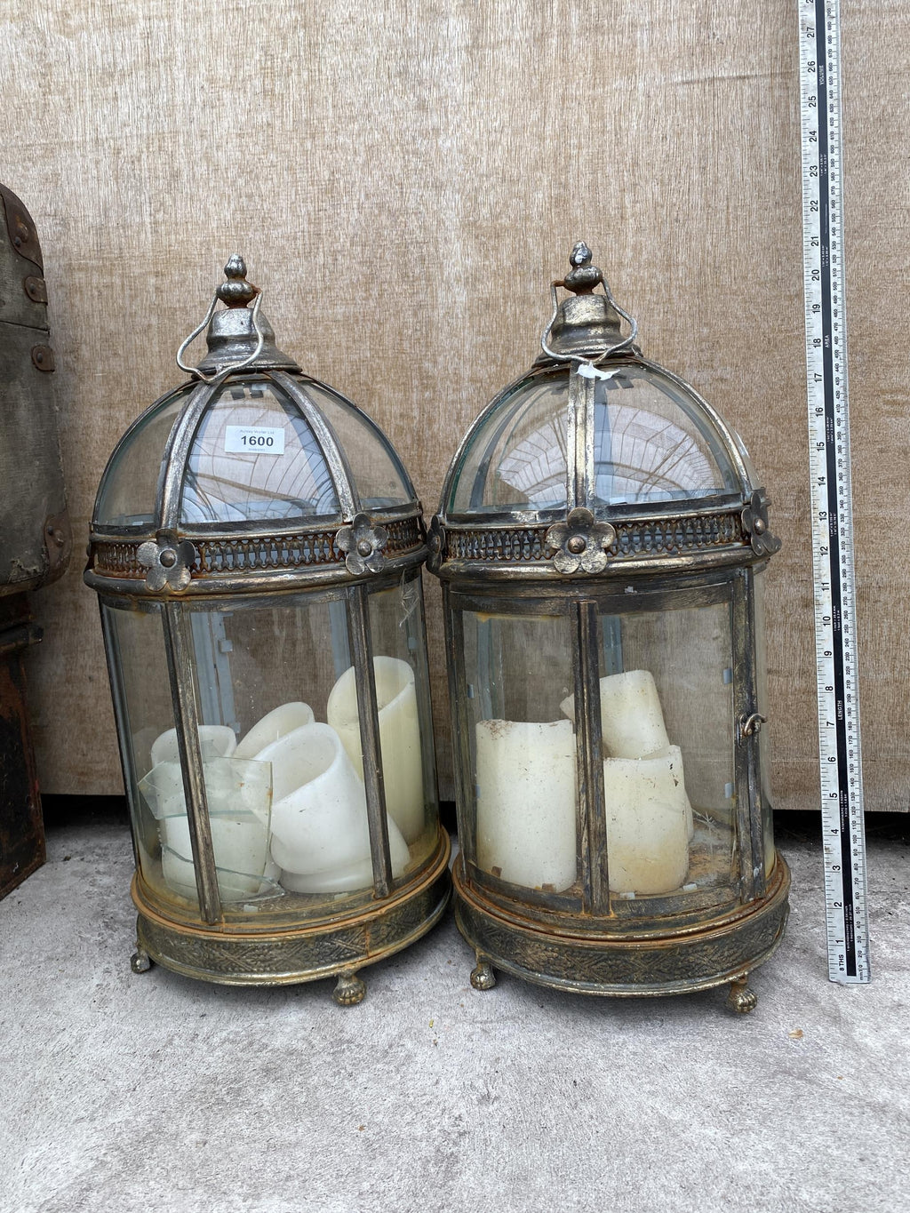A pair of Georgian style gilt metal storm lanterns, with dome tops, H.47cm