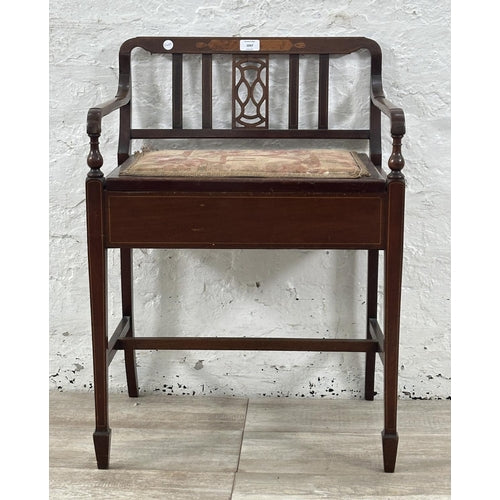 An Edwardian Inlaid Mahogany and Fabric Upholstered Piano Stool