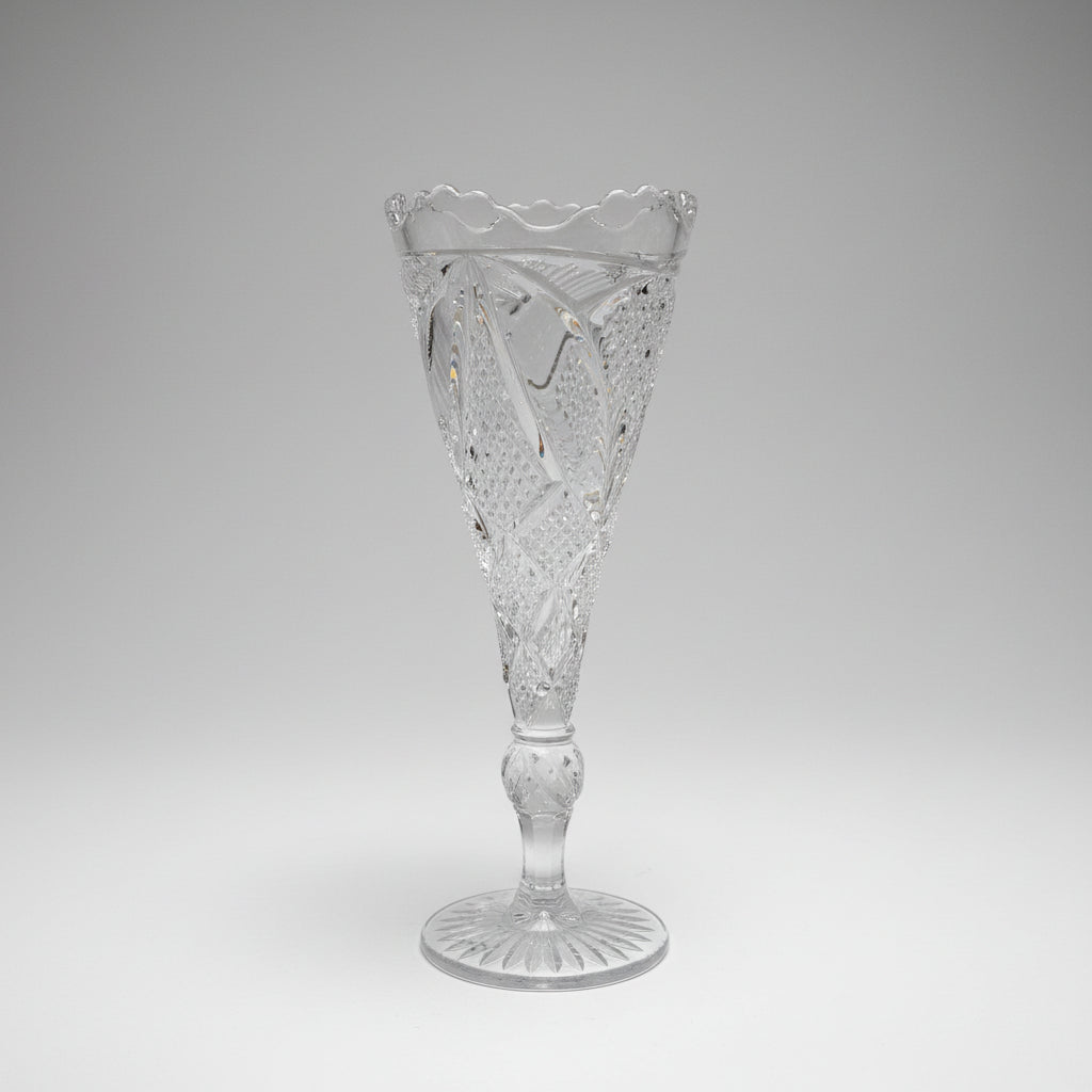 Antique EAPG Strawberry-Cut Trumpet Vase - Elegant Scalloped Pressed Glass Bud Vase (c.1880-1910)