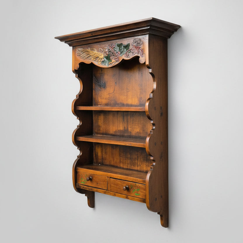 Antique French Wall Rack with Small Drawers
