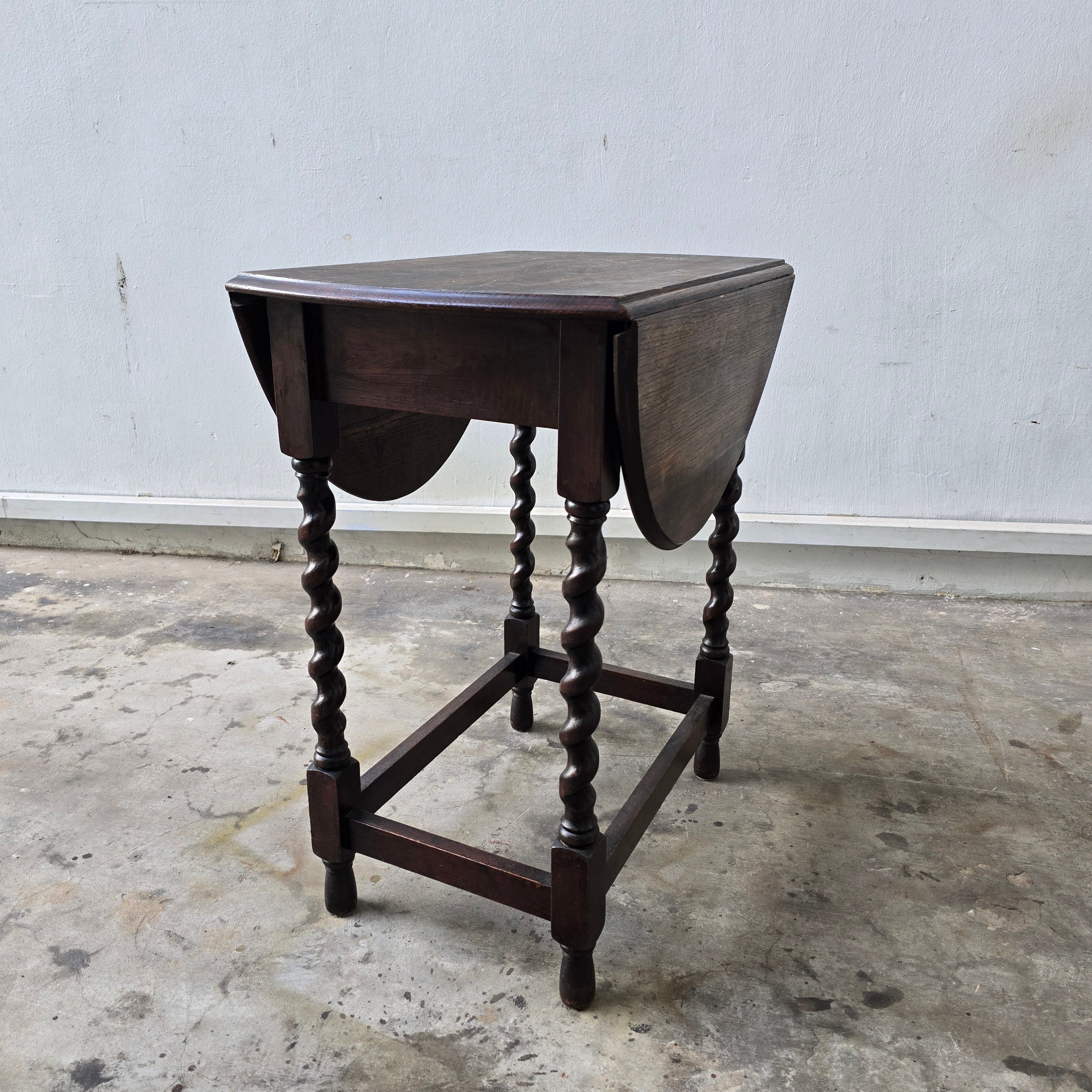 Antique Victorian Drop Leaf Table - Dark Oak - Barley Twist Legs