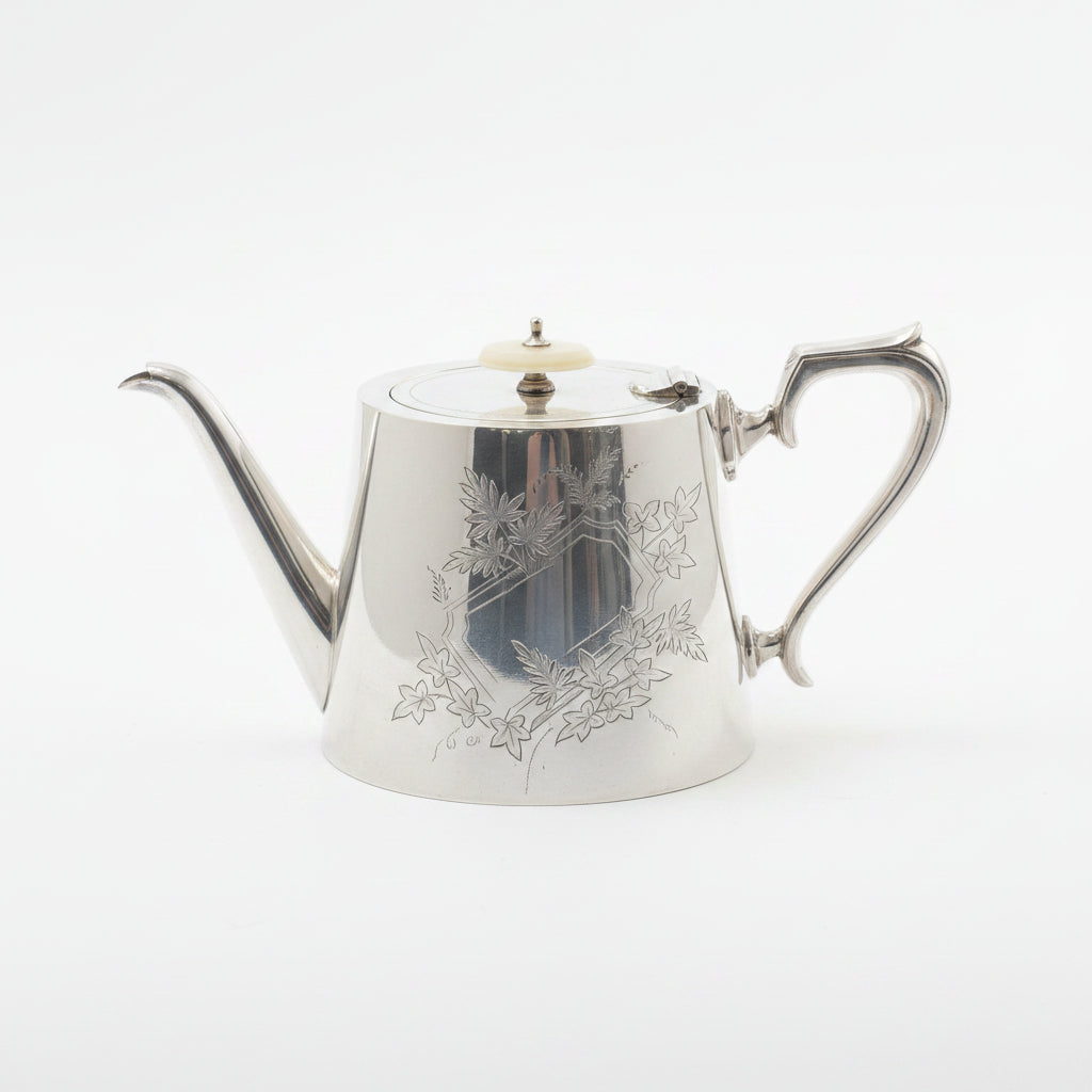 Antique Victorian J.H. Potter Sheffield Silver Plated Teapot – Cream Enamel Finial
