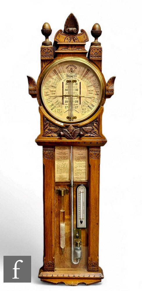 19th century Improved Admiral Fitzroy barometer in Craved oak case