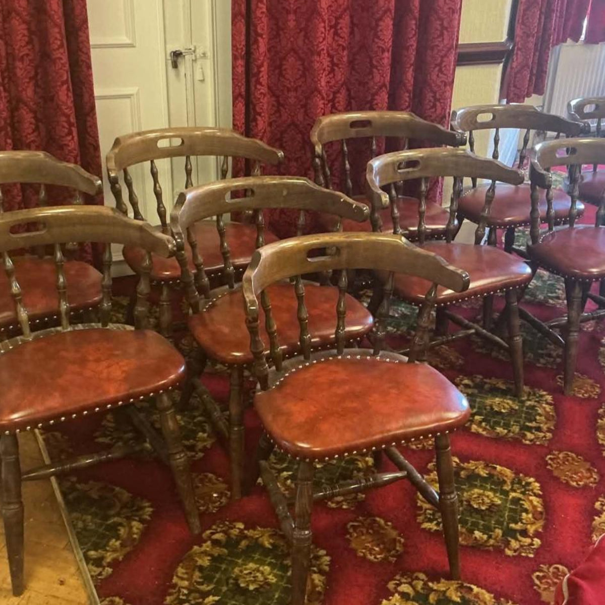 Vintage Captain's Chair – Smoker's Bow Pub Chair with Studded Padded Seat