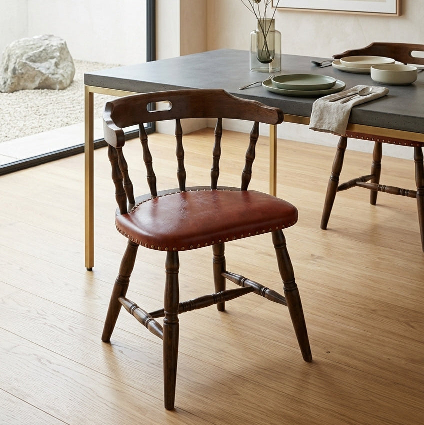 Vintage Captain's Chair – Smoker's Bow Pub Chair with Studded Padded Seat